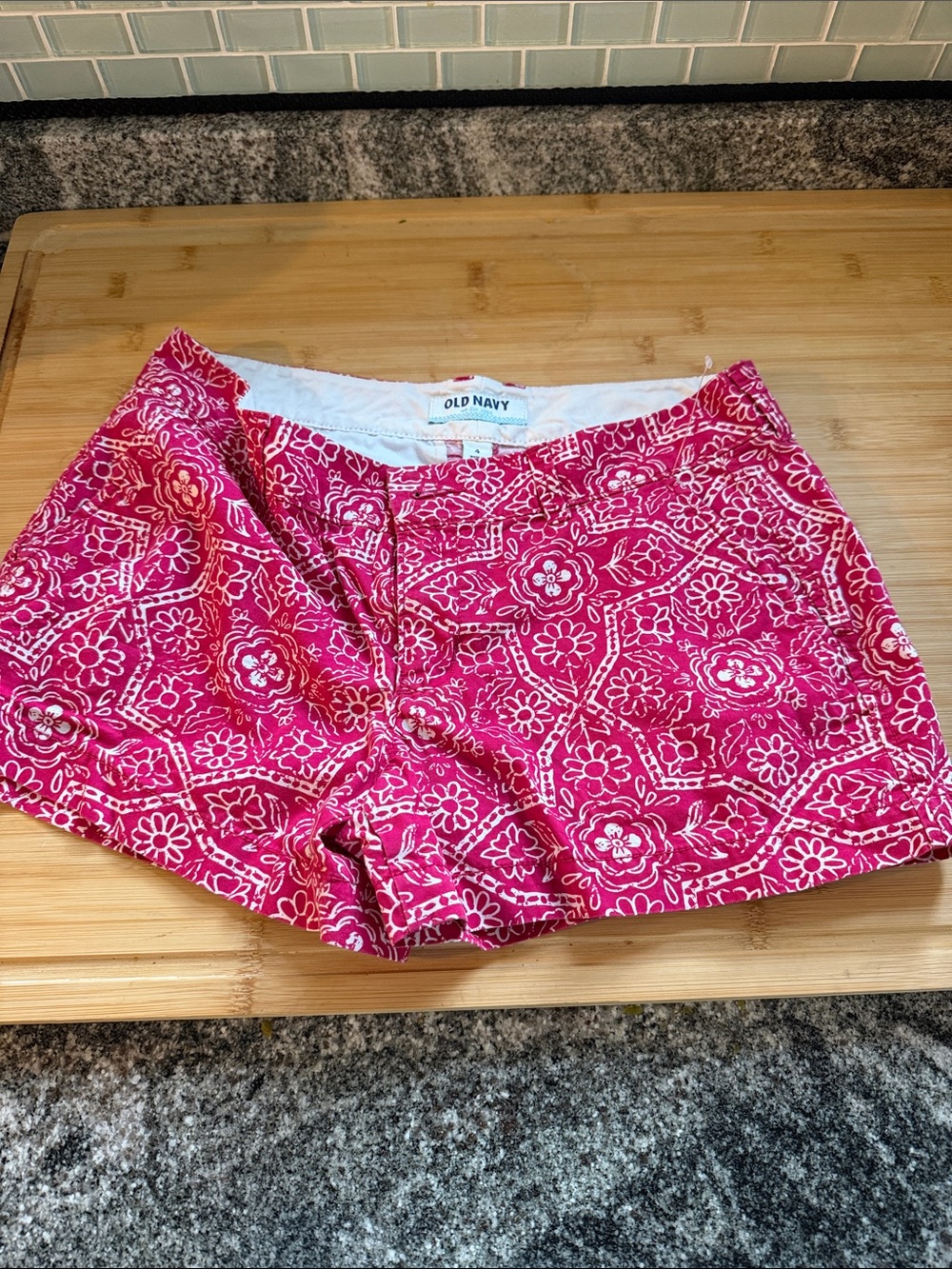 Old Navy Bright Pink Floral Pattern Shorts